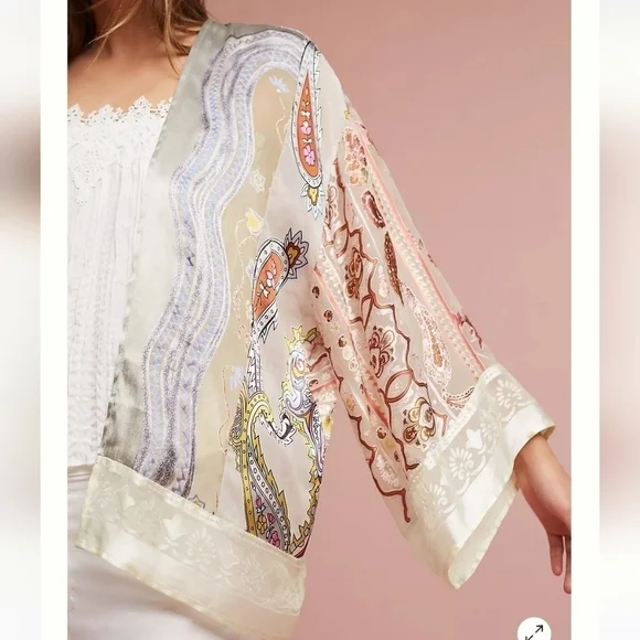 Anthropologie Floreat Boho Paisley Patchwork Kimono One Size Velvet Silk Blend - Picture 4 of 10